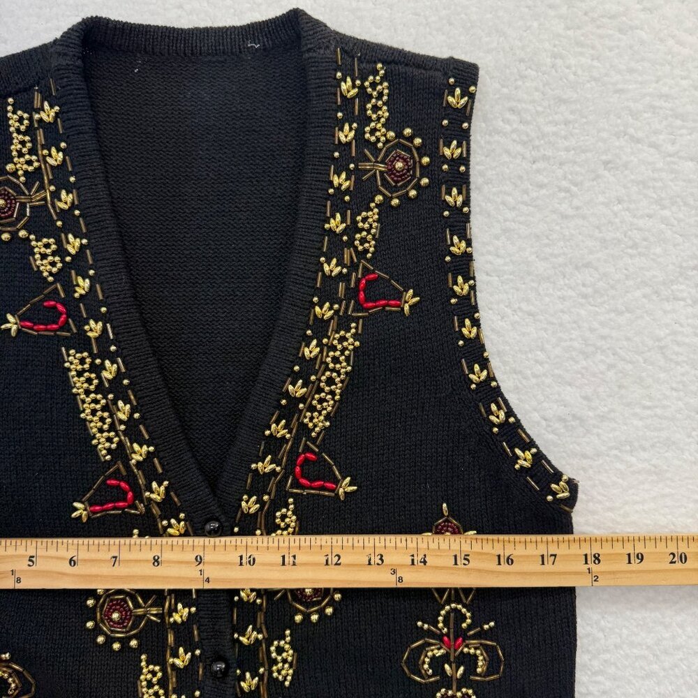 VTG Beaded Sweater Vest Christmas Holiday Teachercore Grandma Womens Black S* - Picture 10 of 15